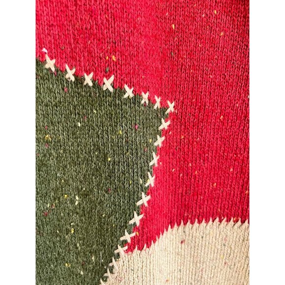Retro Patchwork Knit Sweater M Red Colorful Festive Holiday Chic Western 80s - Picture 4 of 12